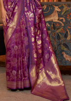 Purple handloom weaving sarees