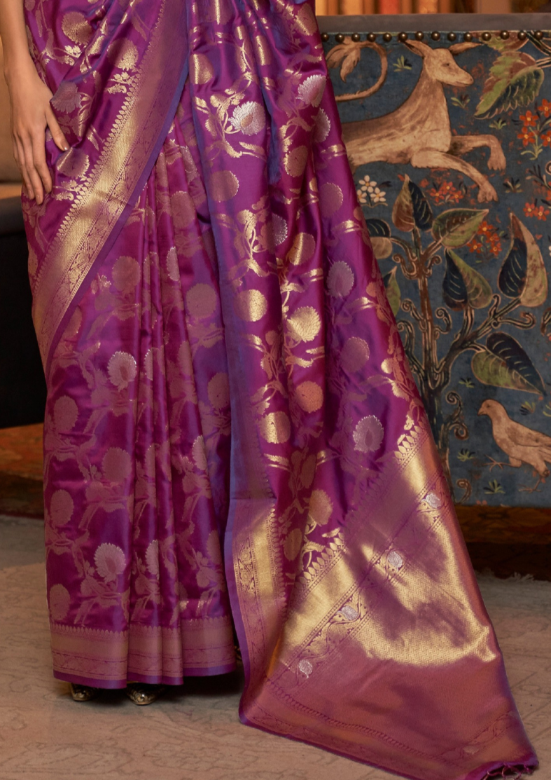 Purple handloom weaving sarees