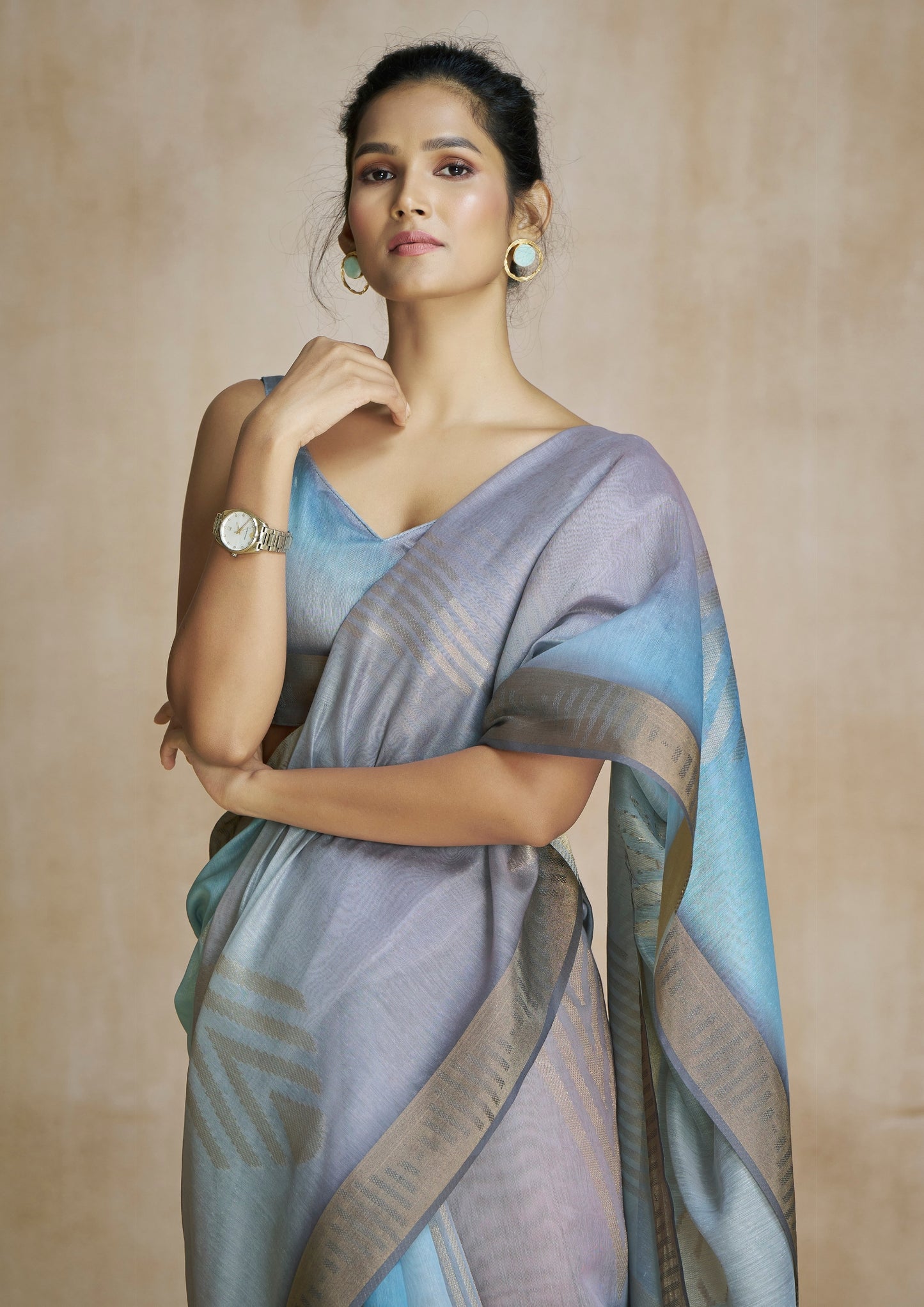 Light Grey Digital Printed Saree