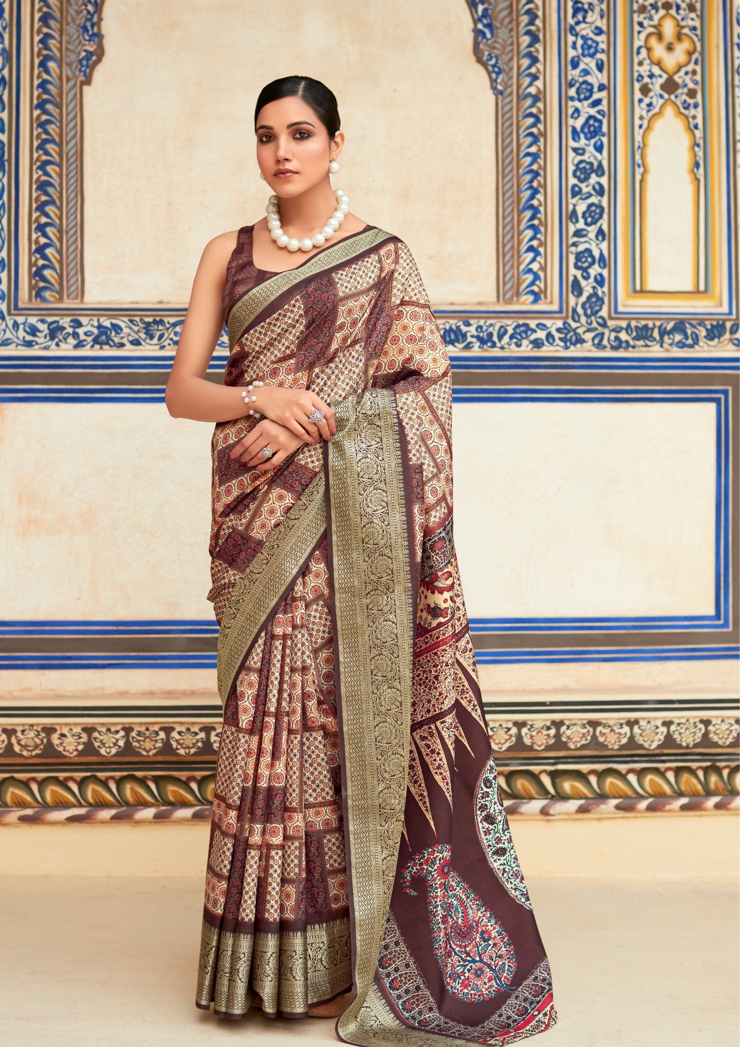 Brown Saaria Silk Dola Viscose with Topclass Print Saree