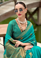 PURE SATTIN HANDWOVEN MORPANKHI SAAREE WITH ZARI WEAVING