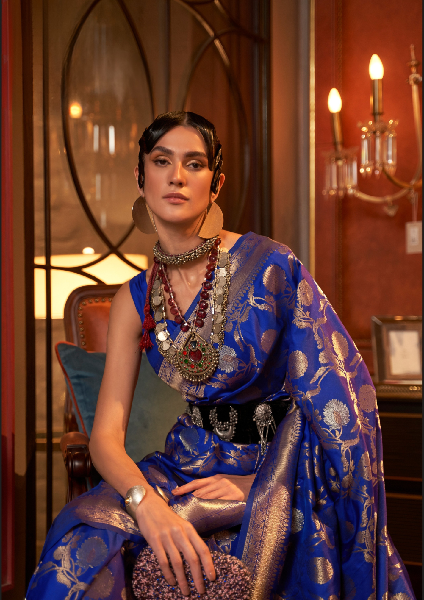 Blue handloom weaving sarees