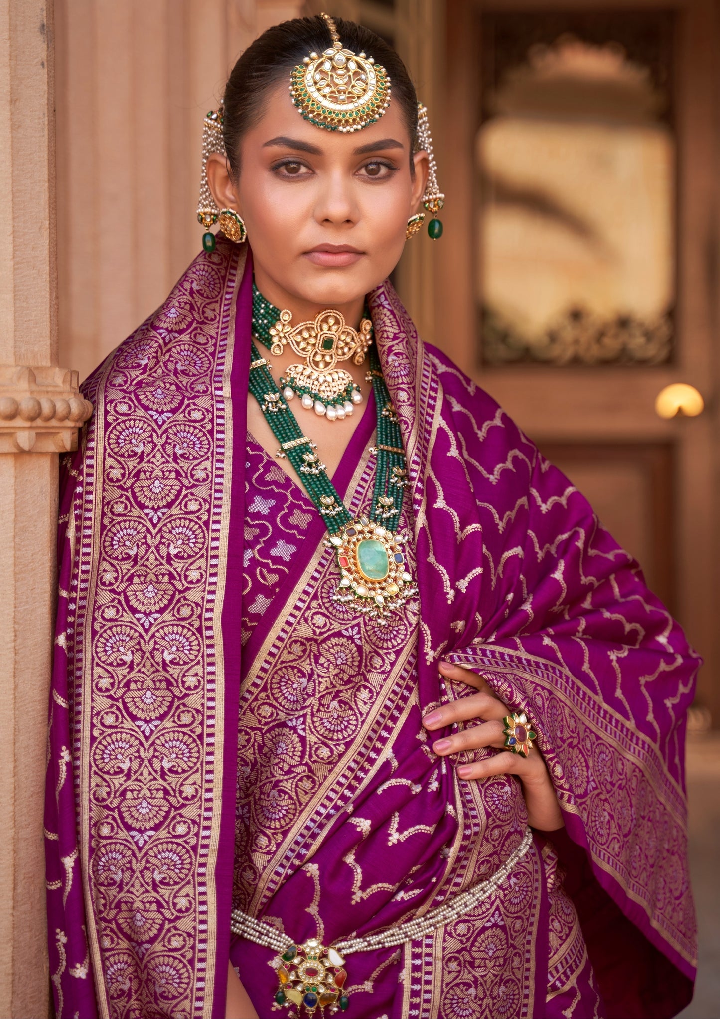 Banarasi Magenta Silk Blend Ethnic Motif Paisley Zari