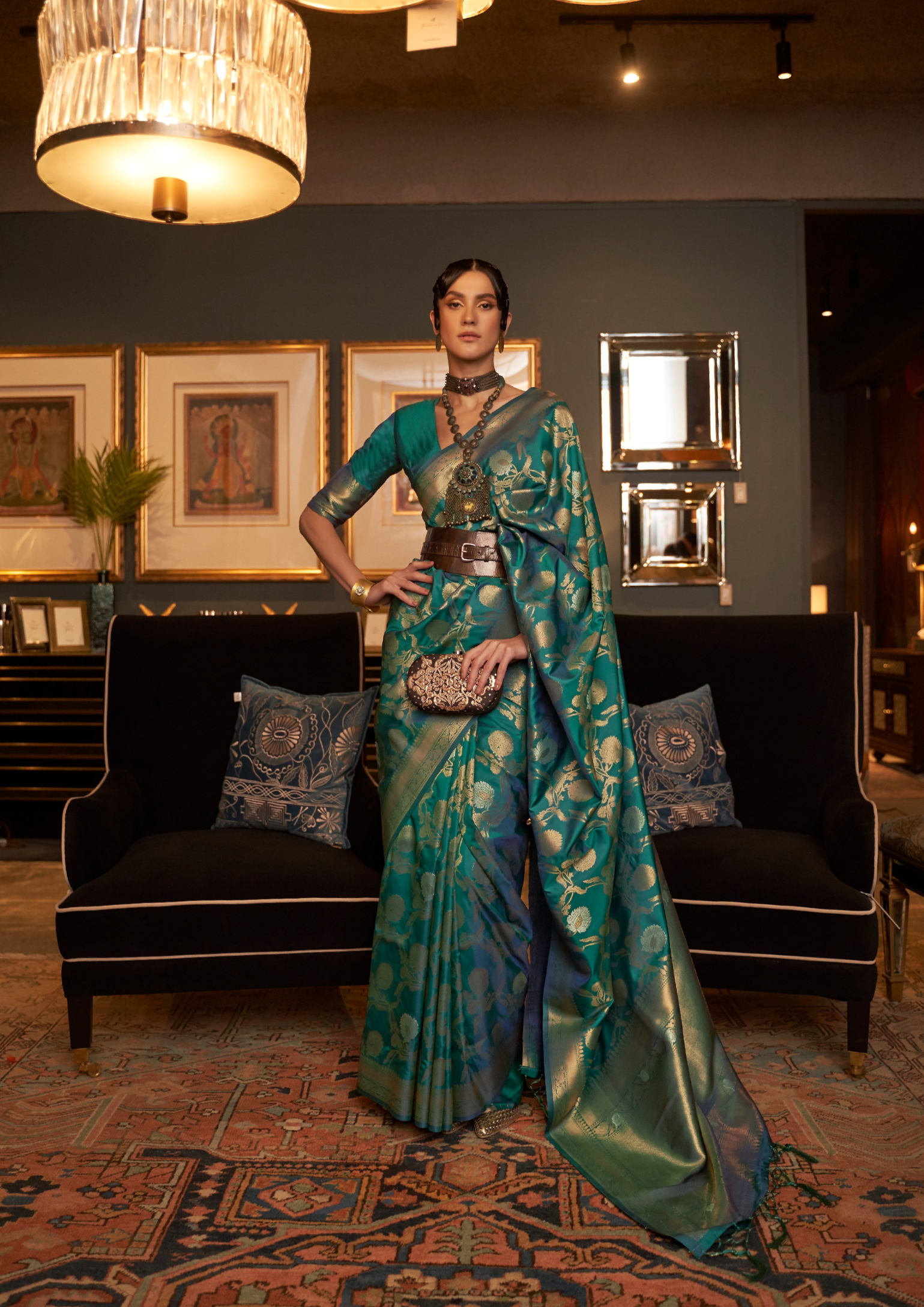 Green handloom weaving sarees