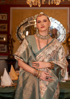 GREY TUSSER SILK WITH DIGITAL PRINTED ZARI BORDER SAREE