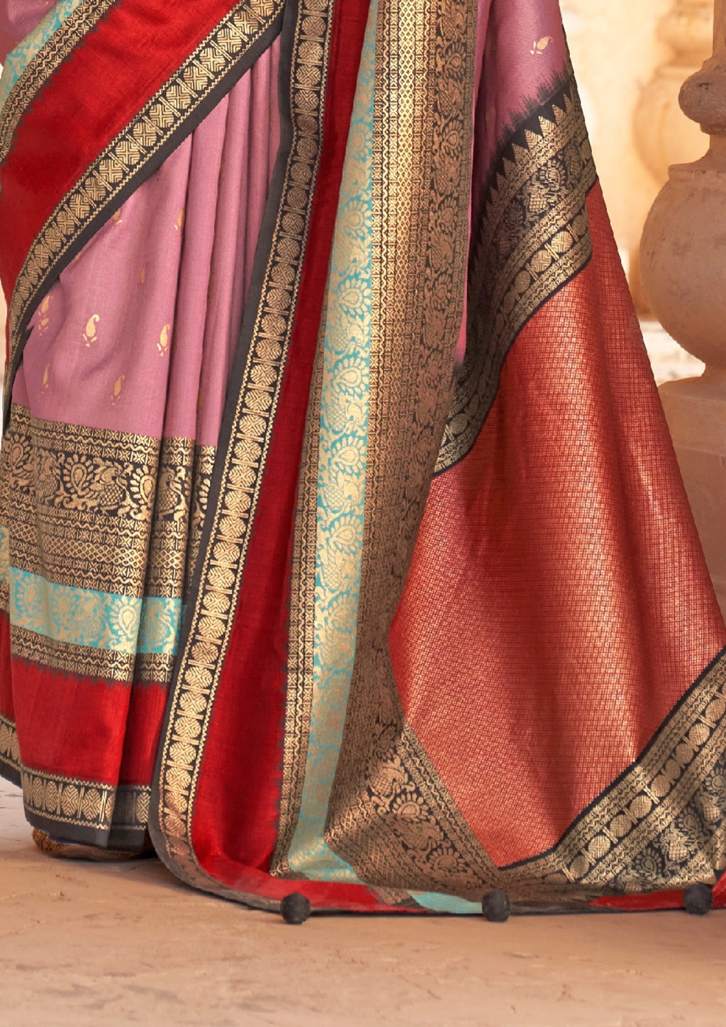 Pink Silk  Saree With Patola Blouse