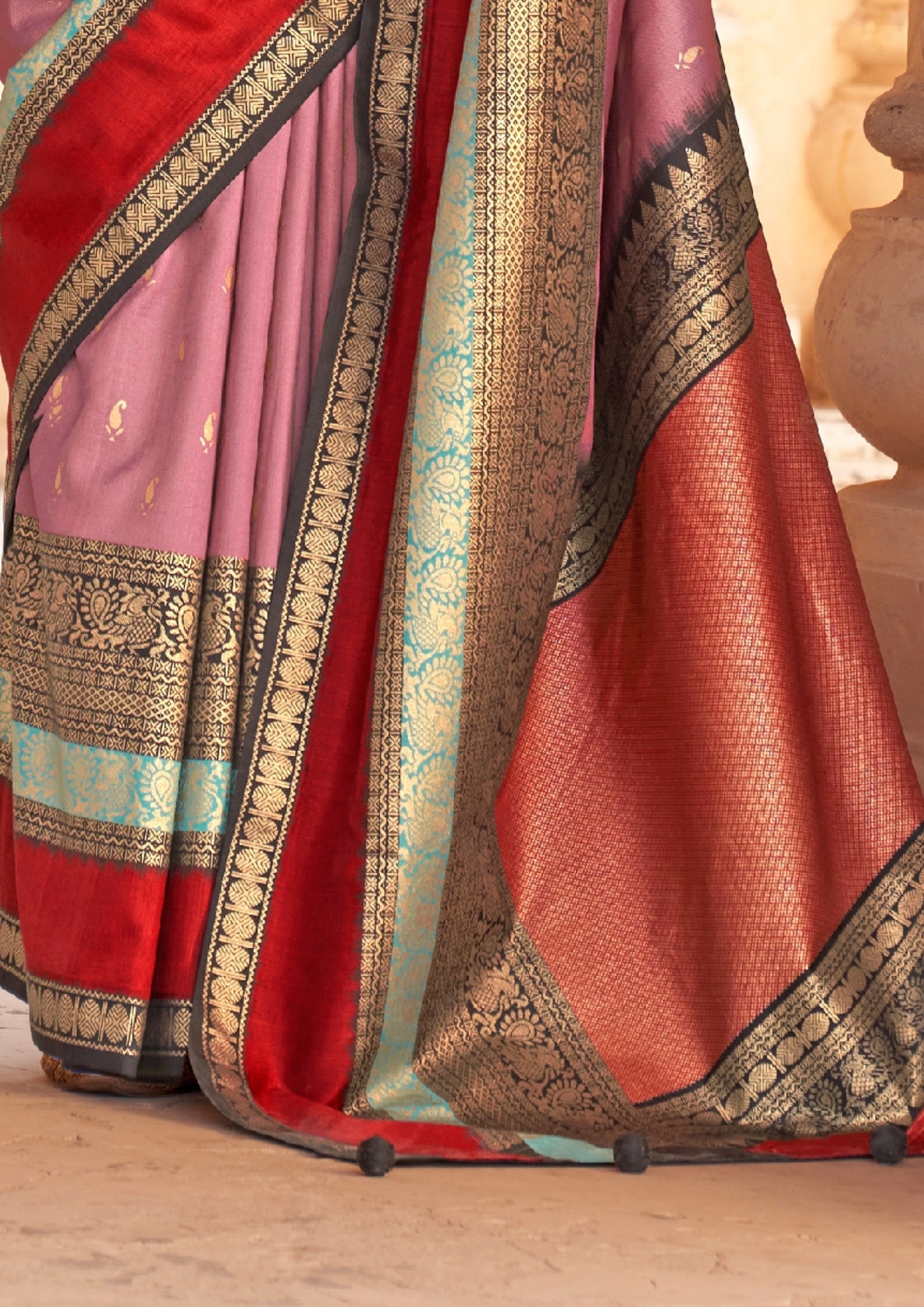 Pink Silk  Saree With Patola Blouse