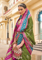 Olive And Magenta  Silk with Aqua Finish