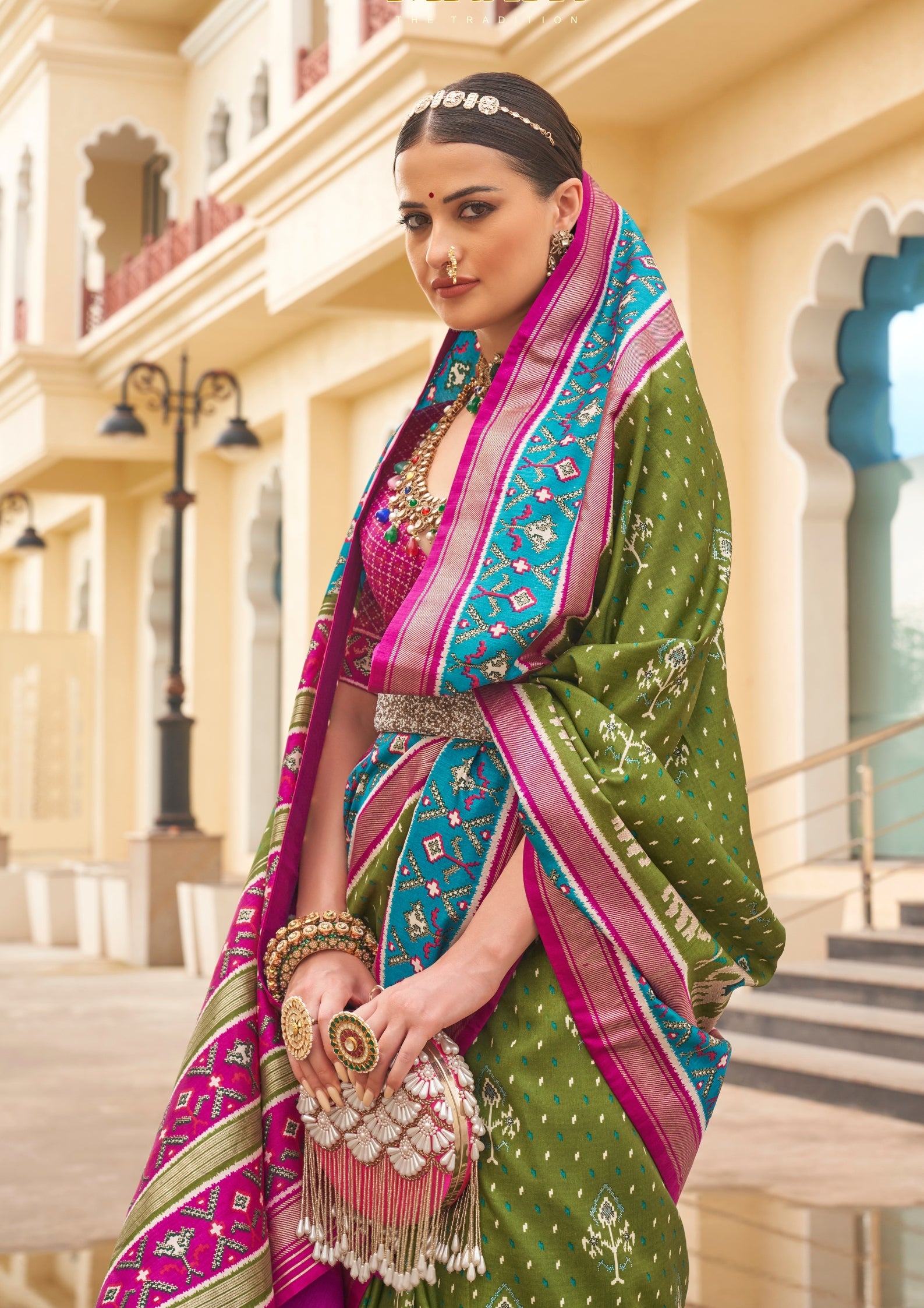 Olive And Magenta  Silk with Aqua Finish