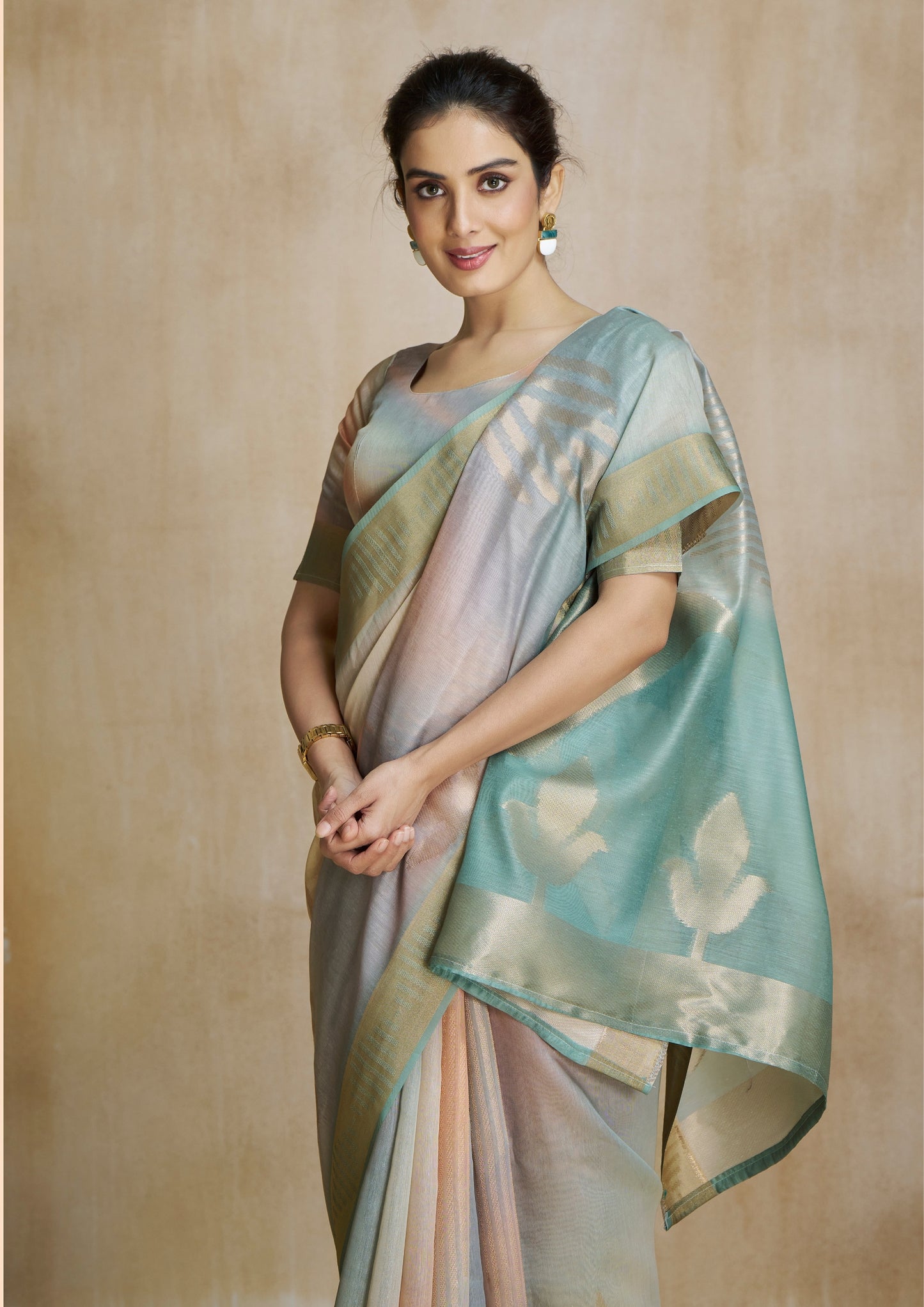 Soft Aqua Digital Printed Saree