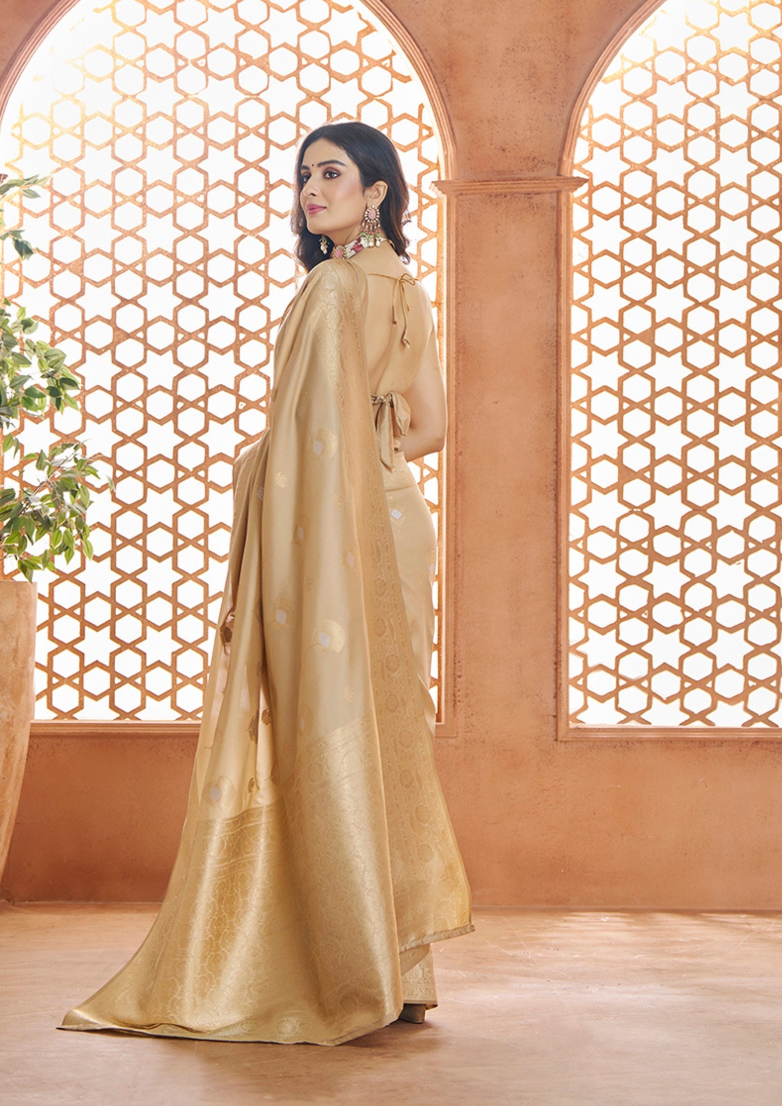 PURE SOFT BANARASI SILK BEIGE SAREE