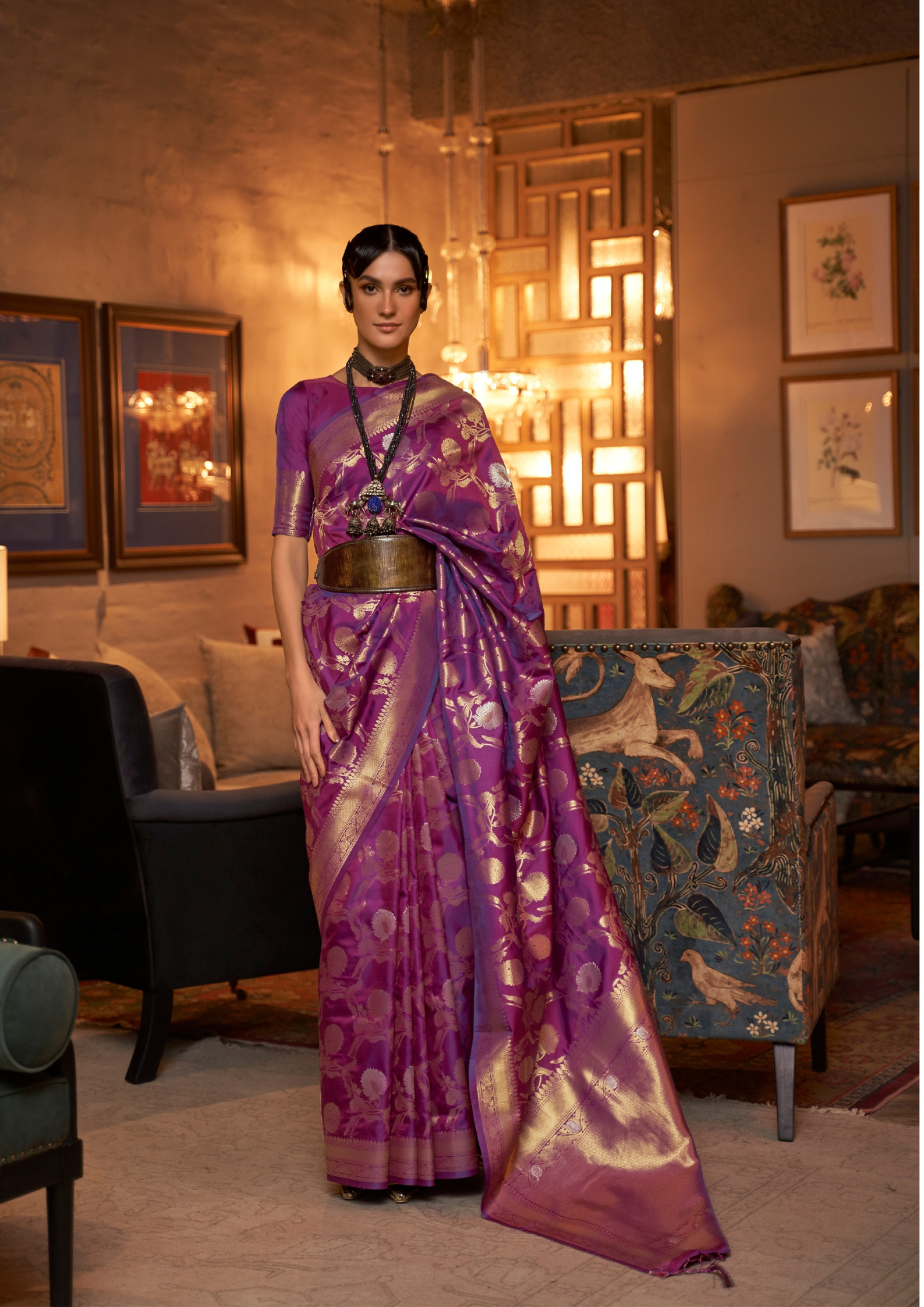 Purple handloom weaving sarees