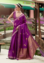 PURE SATTIN HANDWOVEN MAGENTA SAAREE WITH ZARI WEAVING