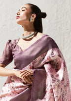 Rose Gold Saree With Printed Zari Border