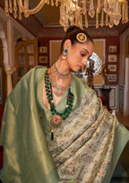 SAGE TUSSER SILK WITH DIGITAL PRINTED ZARI BORDER SAREE