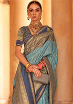 Blue Silk Saree With Patola Blouse