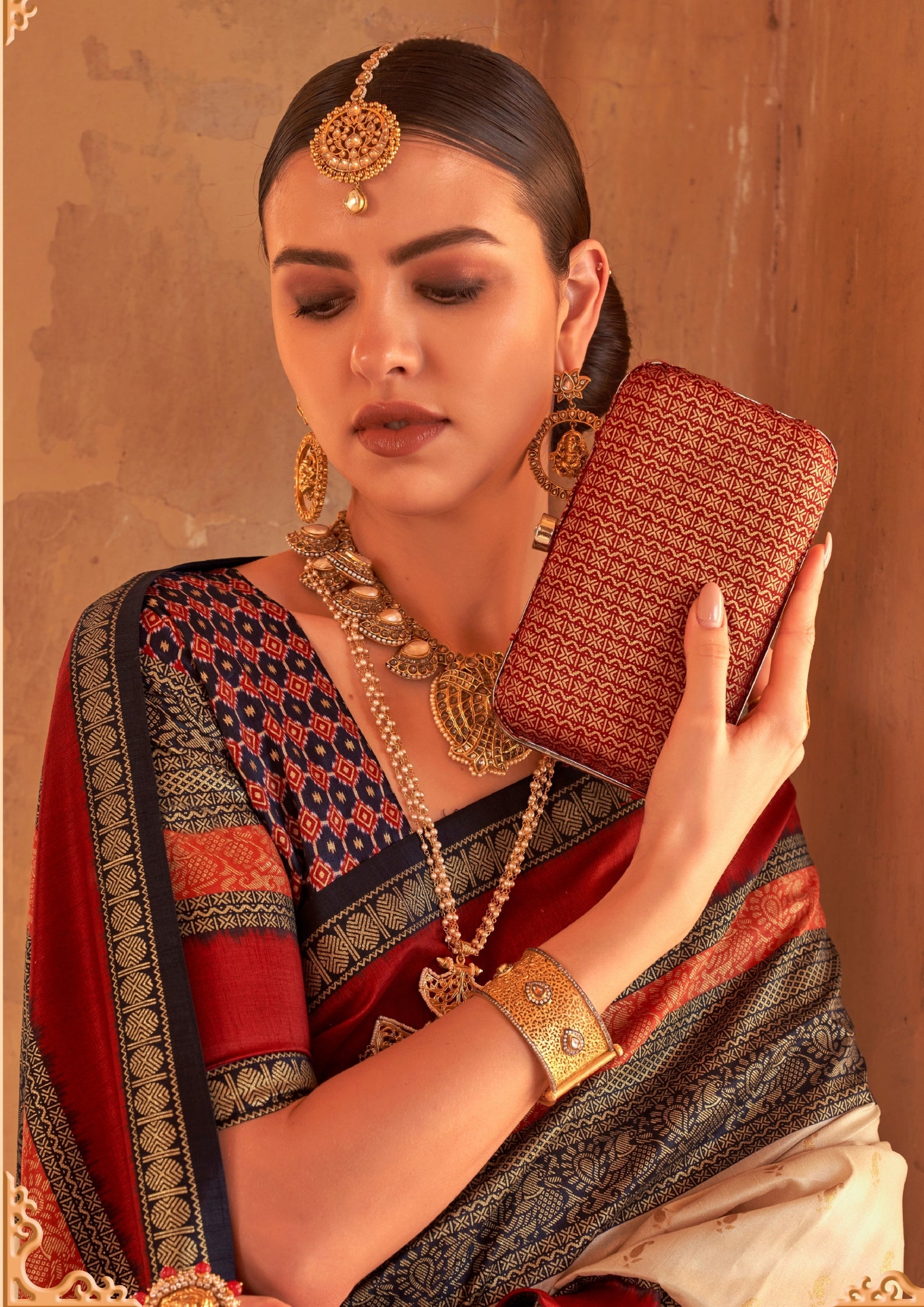 Cream Silk Saree With Patola Blouse