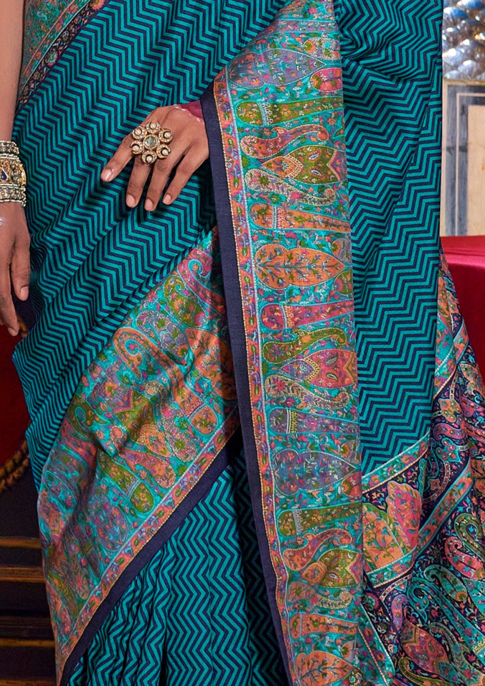DEEP CYAN P.V SILK  WITH GLORY FINISH