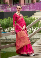 PURE SATTIN HANDWOVEN HOT PINK SAAREE WITH ZARI WEAVING