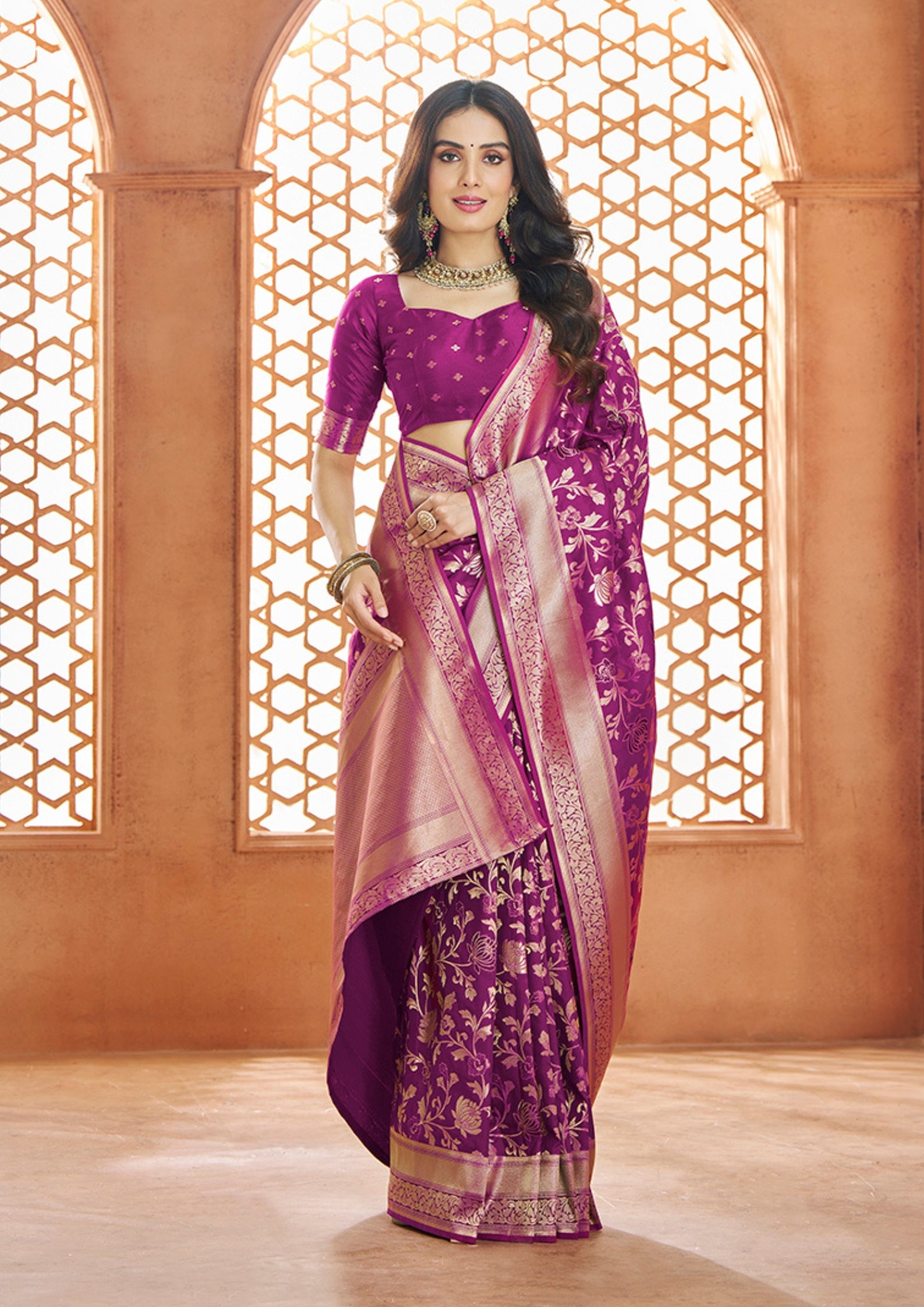 PURE SOFT BANARASI SILK MAGENTA SAREE