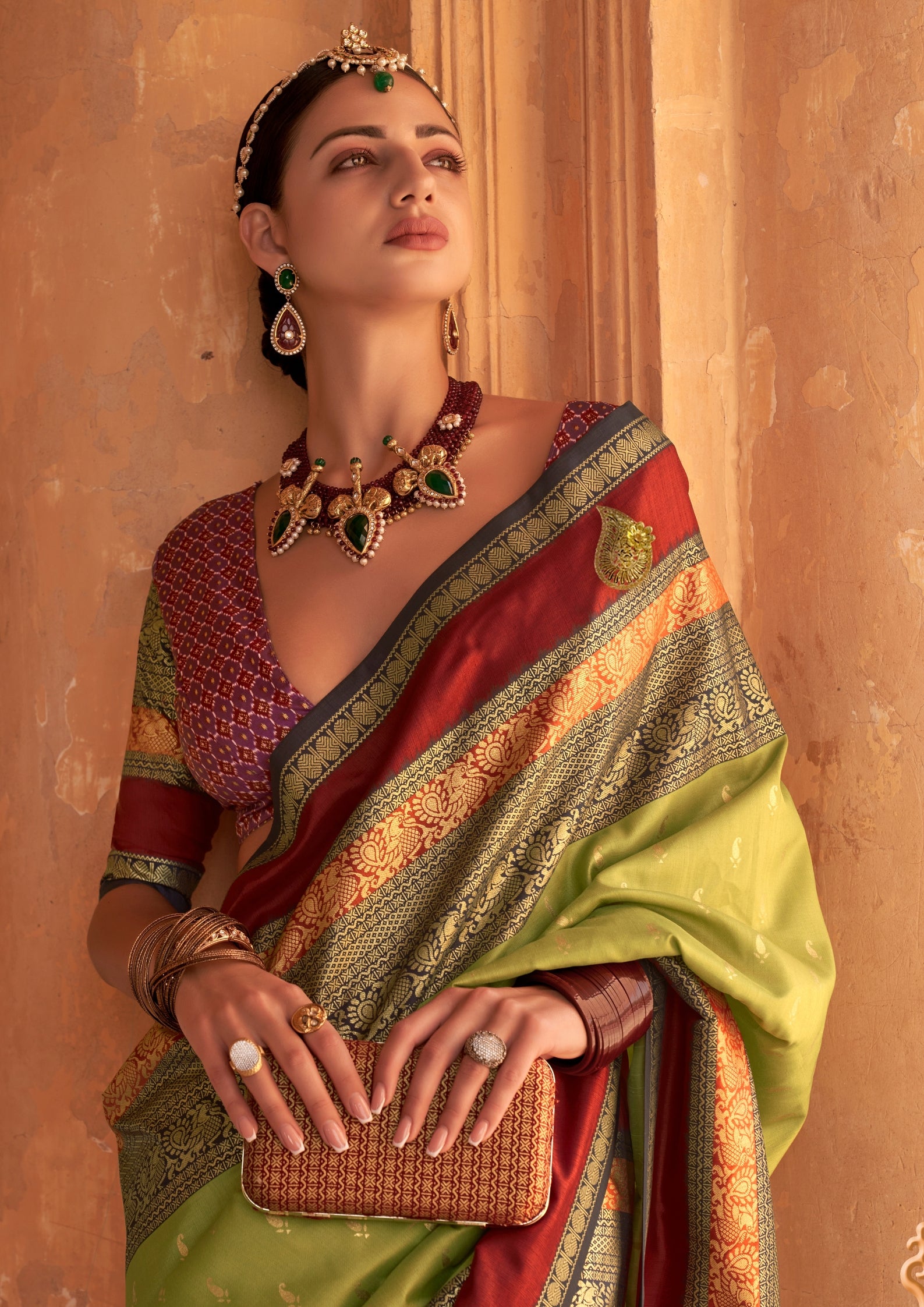 Sage Green Silk  Saree With Patola Blouse