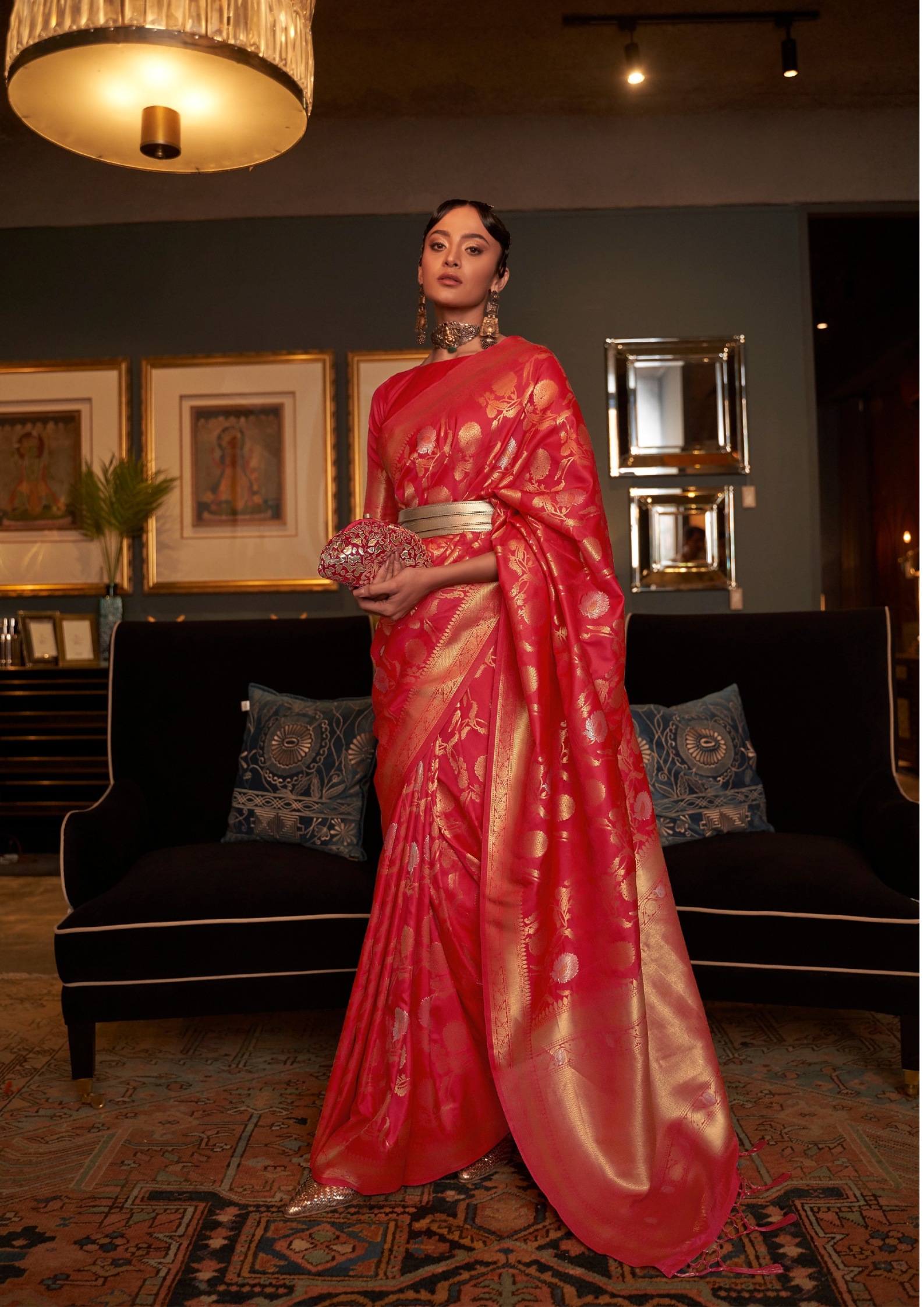 Red handloom weaving sarees