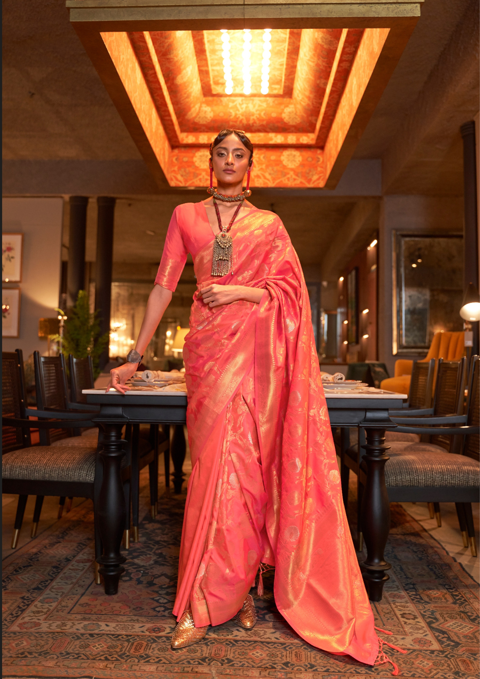 Pink handloom weaving sarees