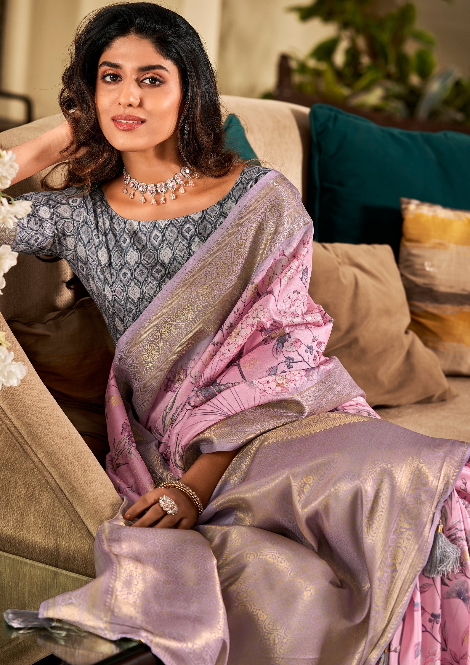 Soft Silk Pastel Pink Saaree With Digital Print