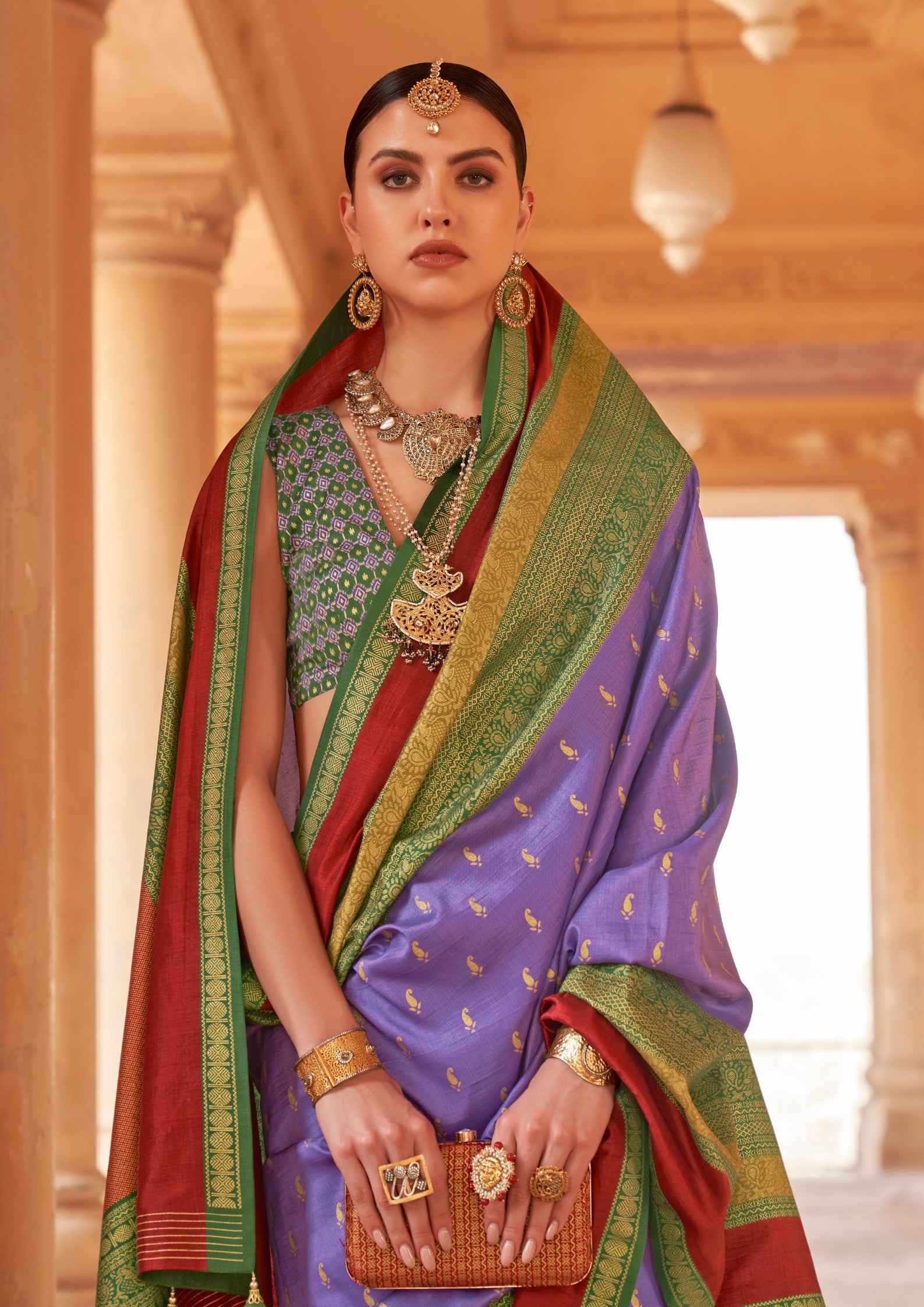 Lavender SIlk Saree With Patola Blouse