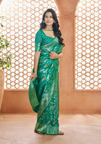 PURE SOFT BANARASI SILK TEAL SAREE