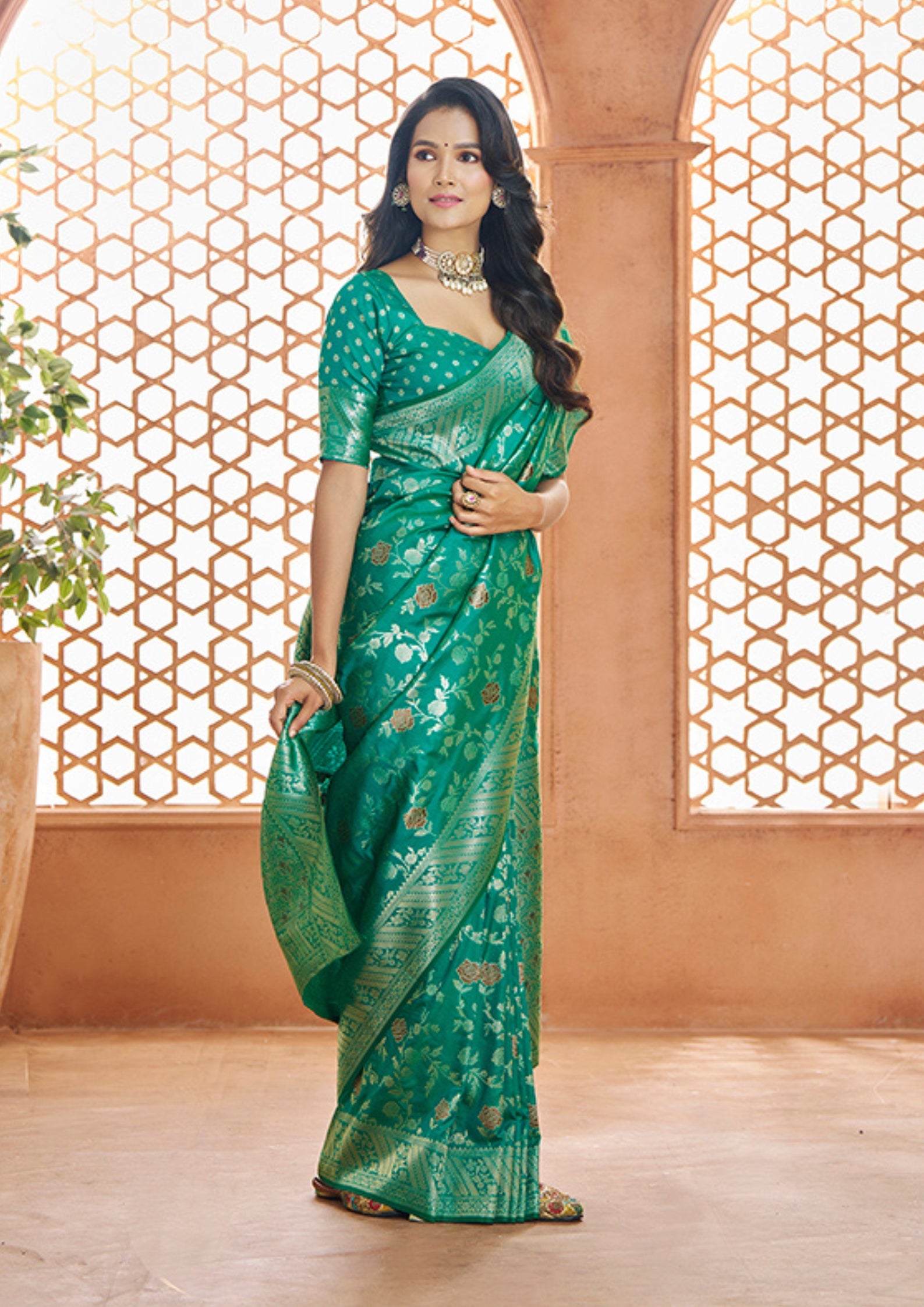 PURE SOFT BANARASI SILK TEAL SAREE