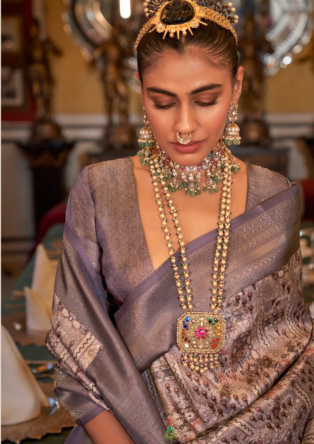 LILAC TUSSER SILK WITH DIGITAL PRINTED ZARI BORDER SAREE