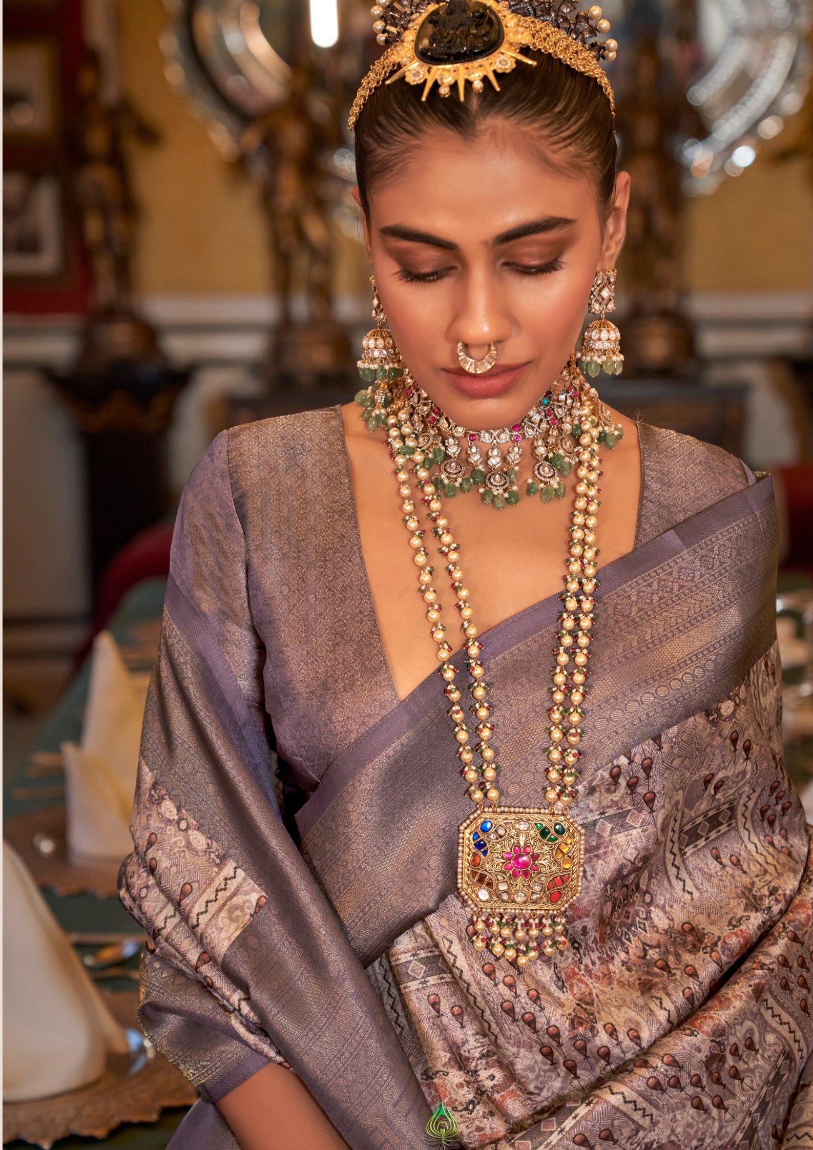 LILAC TUSSER SILK WITH DIGITAL PRINTED ZARI BORDER SAREE