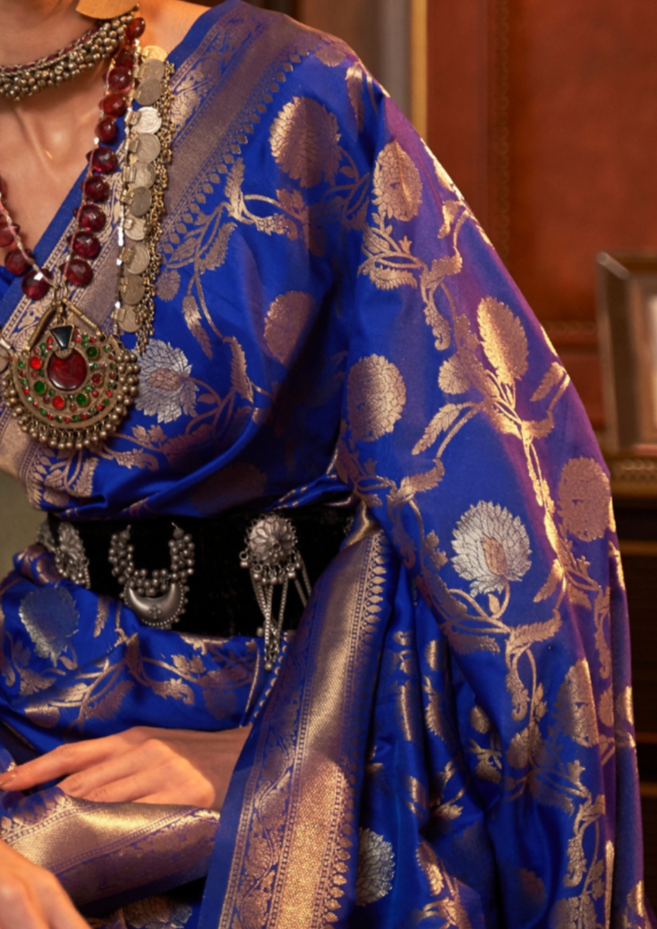 Blue handloom weaving sarees