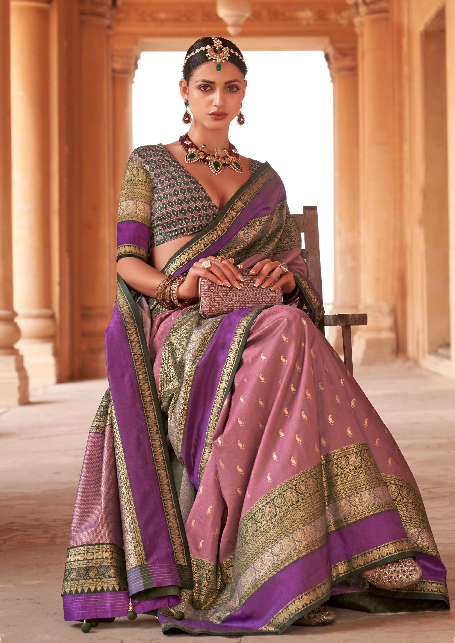 Lilac Silk Saree With Patola Blouse