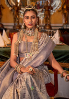 LAVENDER TUSSER SILK WITH DIGITAL PRINTED ZARI BORDER SAREE