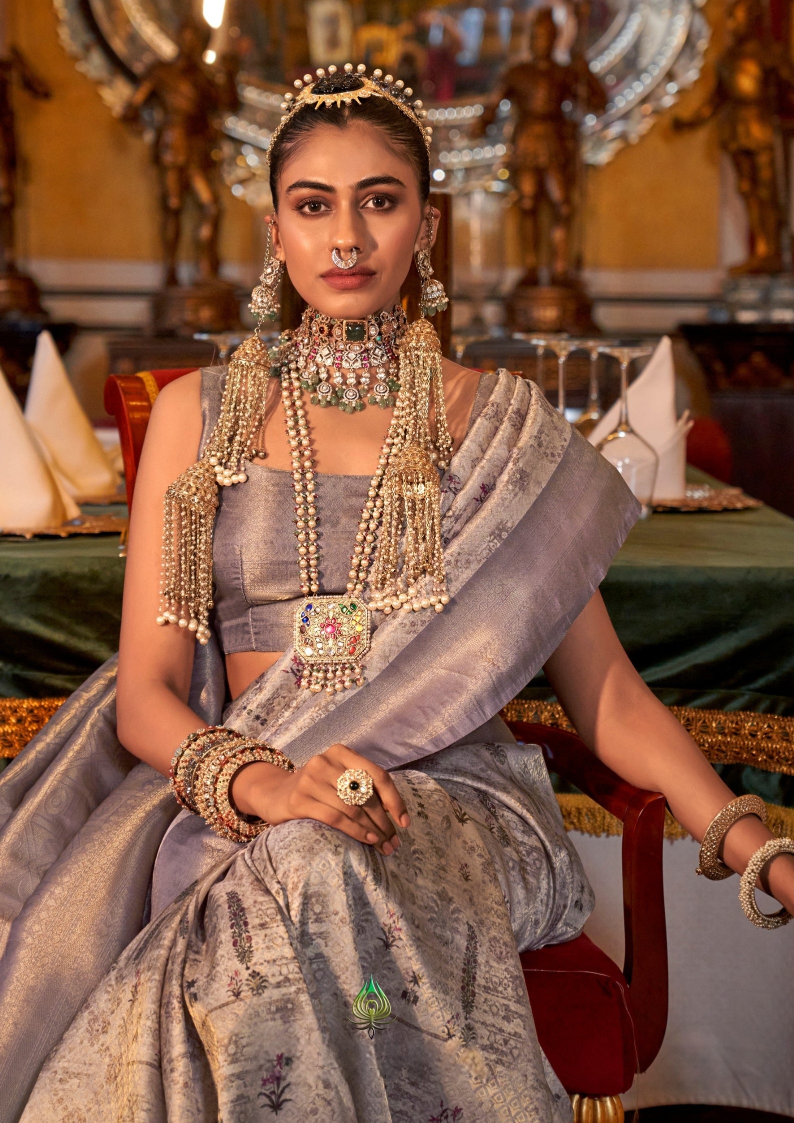 LAVENDER TUSSER SILK WITH DIGITAL PRINTED ZARI BORDER SAREE