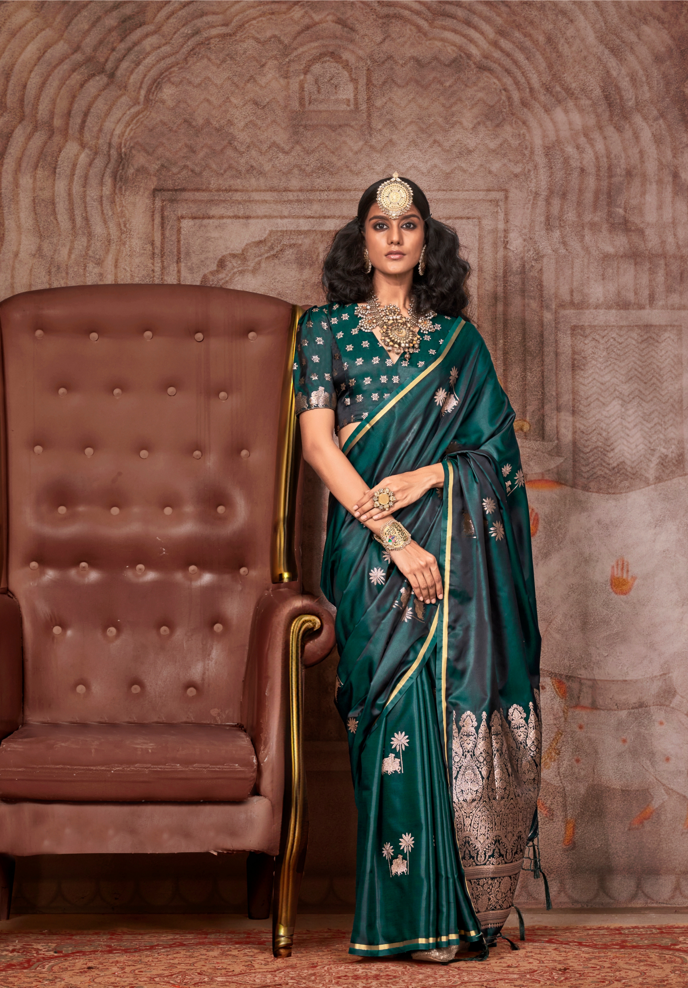 Green Satin Silk Pichwai Saree