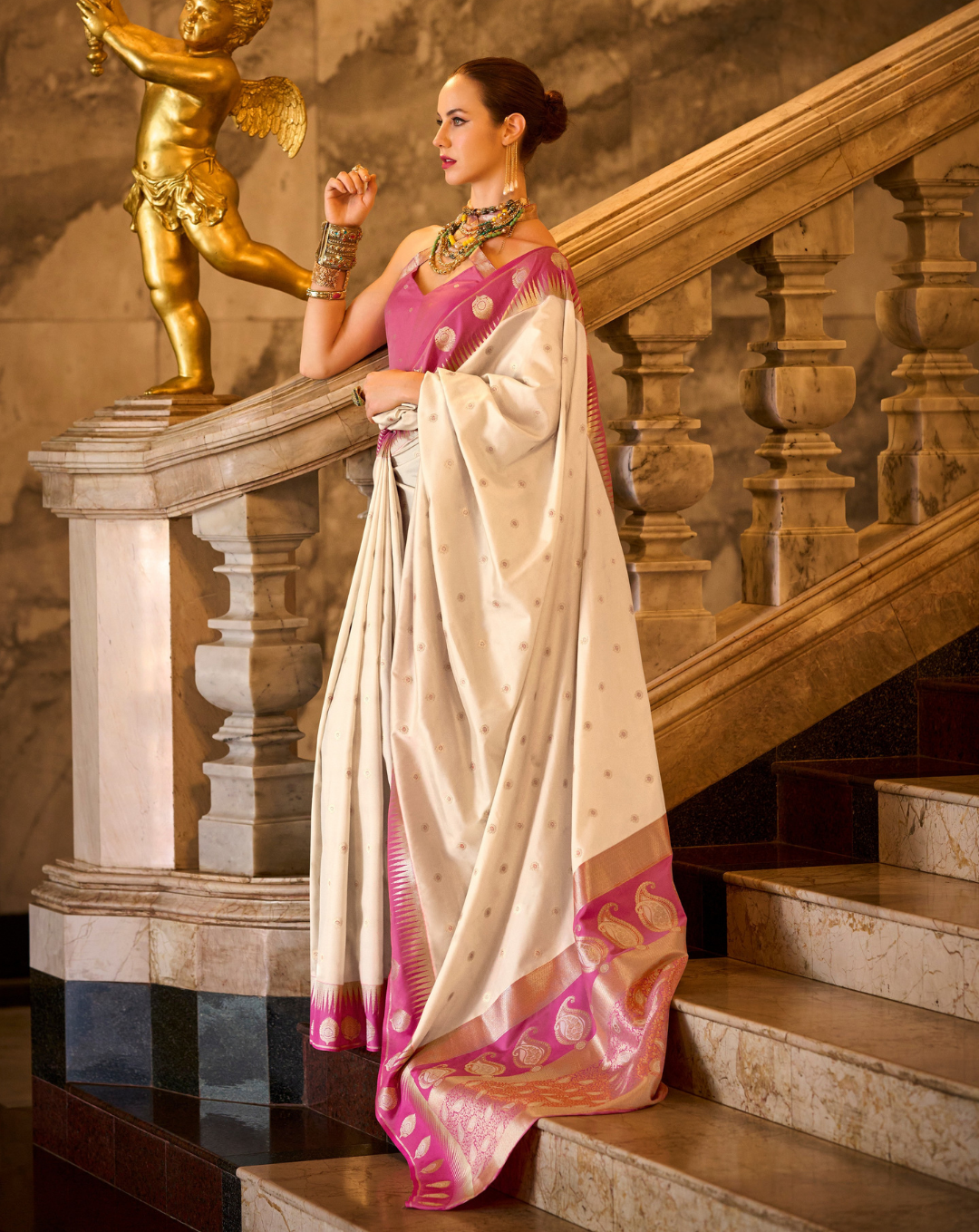 White Banarasi soft Silk saree