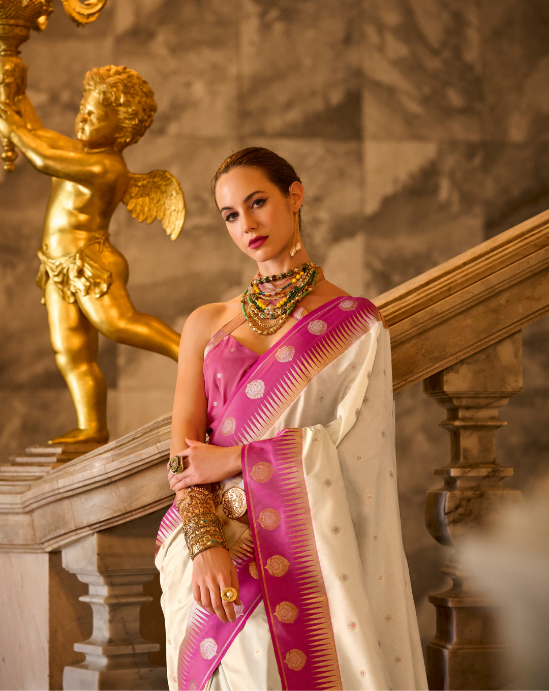 White Banarasi soft Silk saree