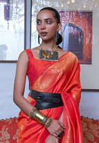 Red Moss Weave Banarasi Handloom Weaving Silk Saree