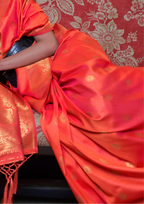 Red Moss Weave Banarasi Handloom Weaving Silk Saree
