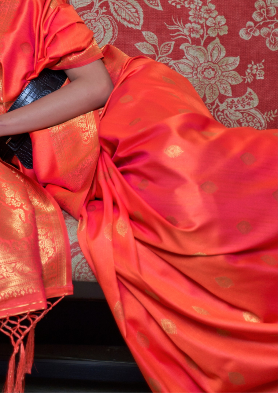 Red Moss Weave Banarasi Handloom Weaving Silk Saree