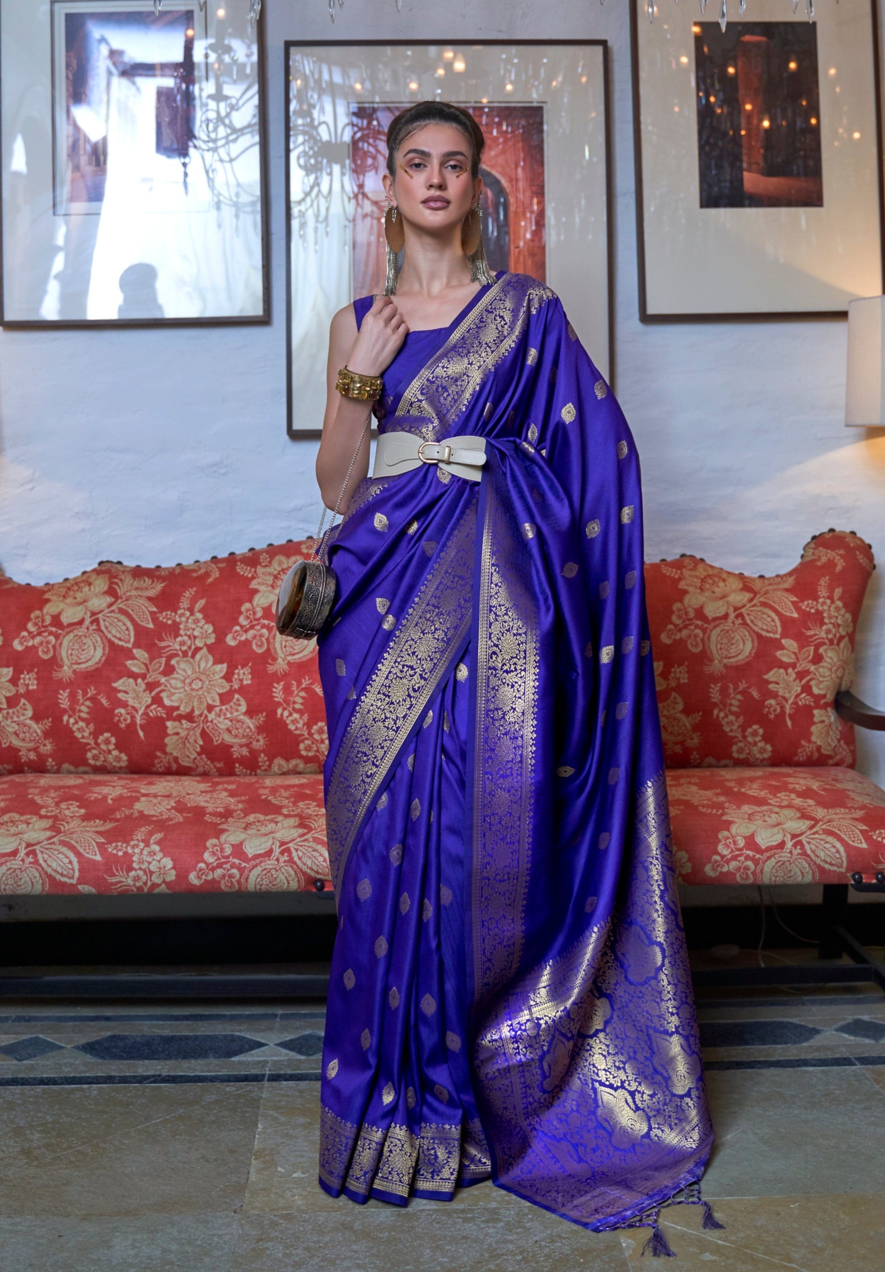 Purple Moss Weave Banarasi Handloom Weaving Silk Saree