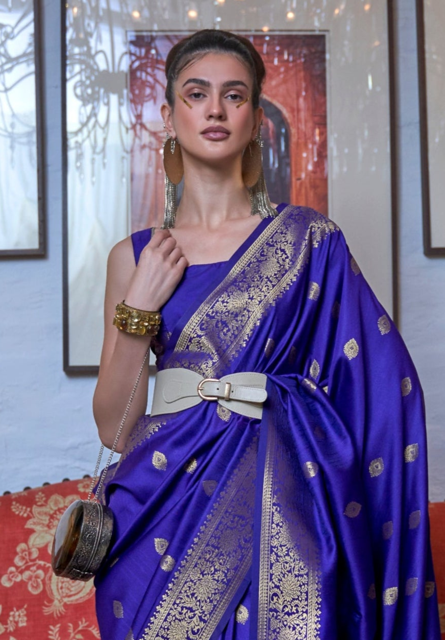 Purple Moss Weave Banarasi Handloom Weaving Silk Saree