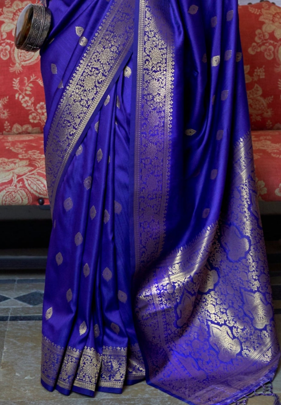 Purple Moss Weave Banarasi Handloom Weaving Silk Saree
