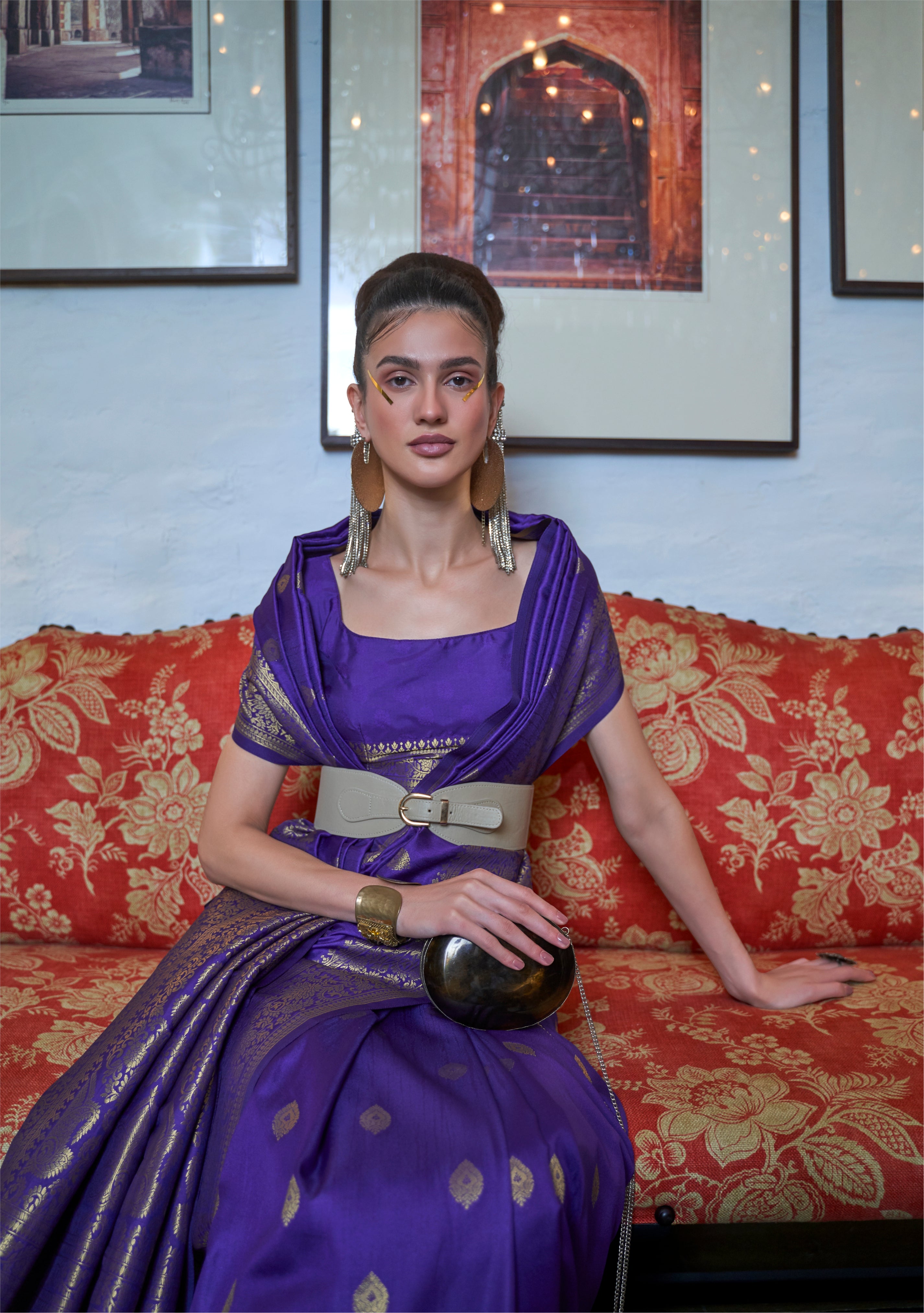 Purple Moss Weave Banarasi Handloom Weaving Silk Saree
