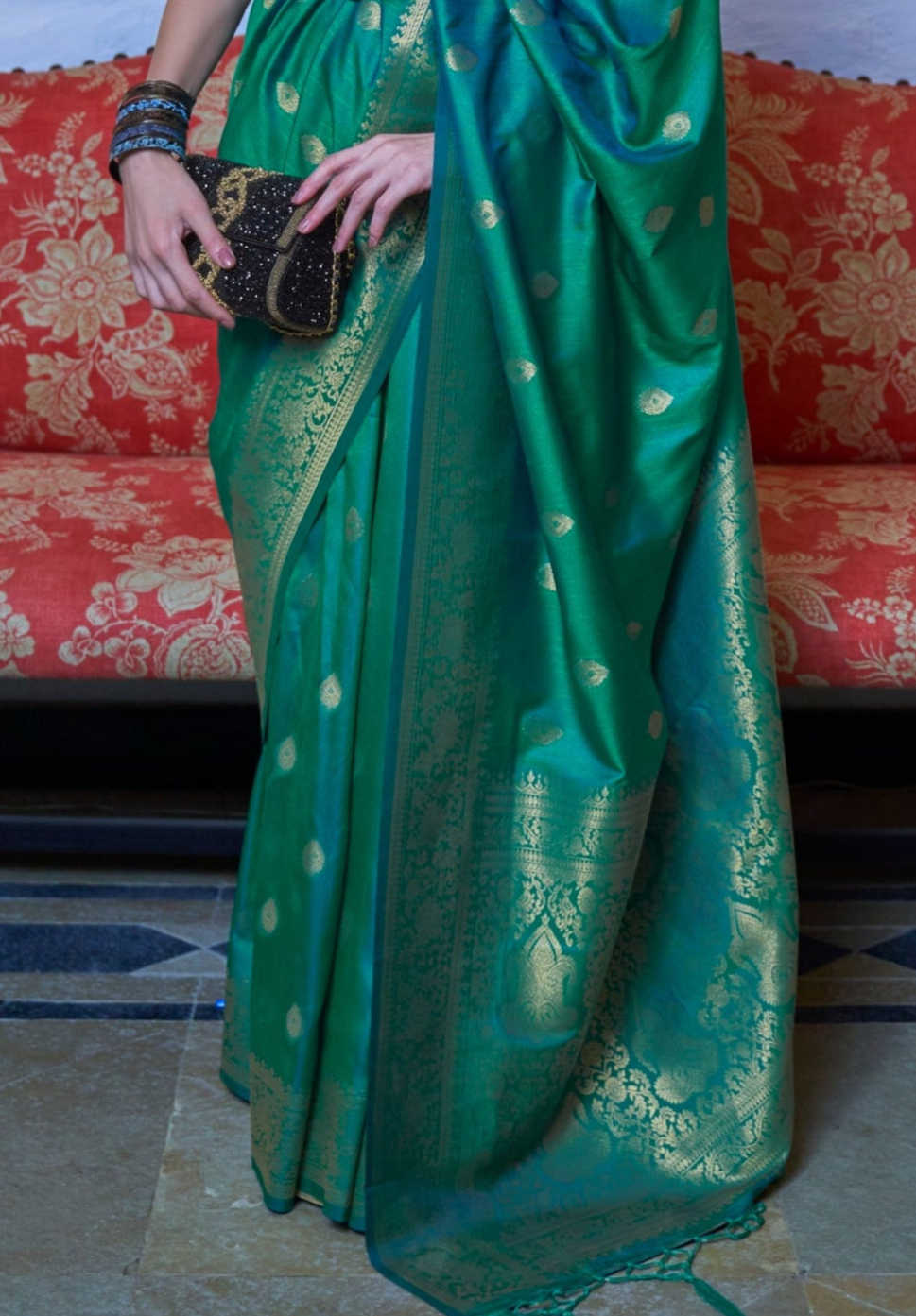 Green Moss Weave Banarasi Handloom Weaving Silk Saree