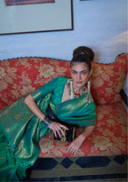 Green Moss Weave Banarasi Handloom Weaving Silk Saree