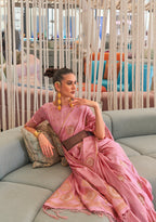 Pink Pure Satin Copper Zari Weaving Saree